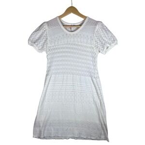 Anthropologie Ric Rac White Knit Crochet Mini Dress Womens L Boho Cottagecore